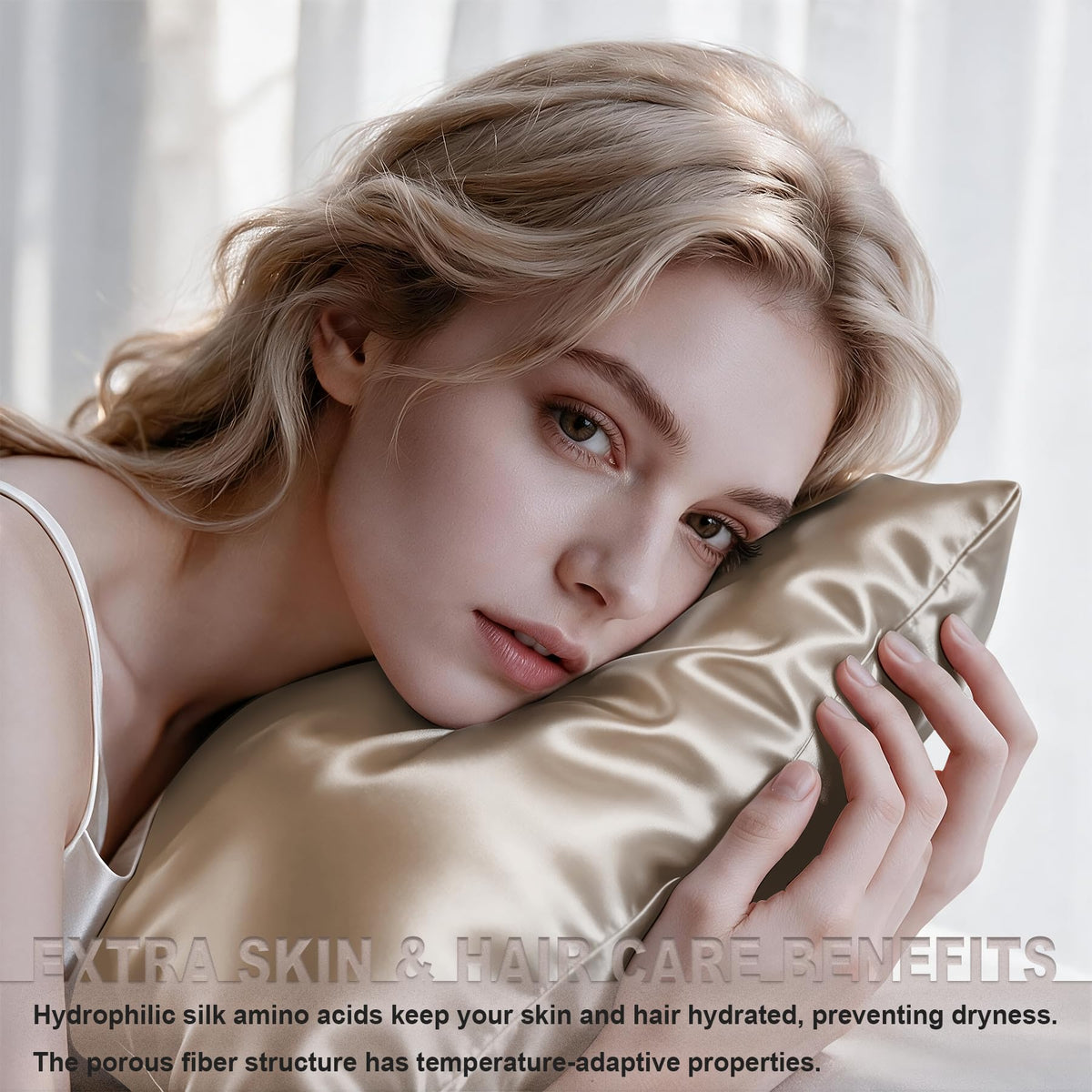 LYSHIN Silk Pillow Cases Standard Size with Hidden Zipper, Champagne