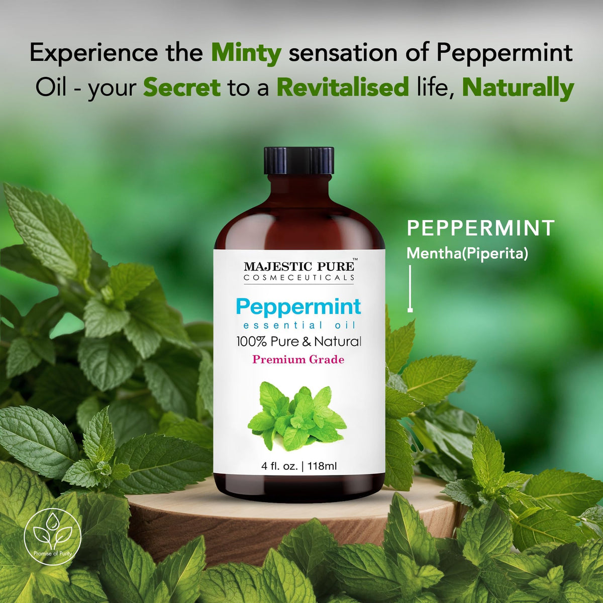 Majestic Pure Peppermint Essential Oil for Diffuser - 4 Fl Oz
