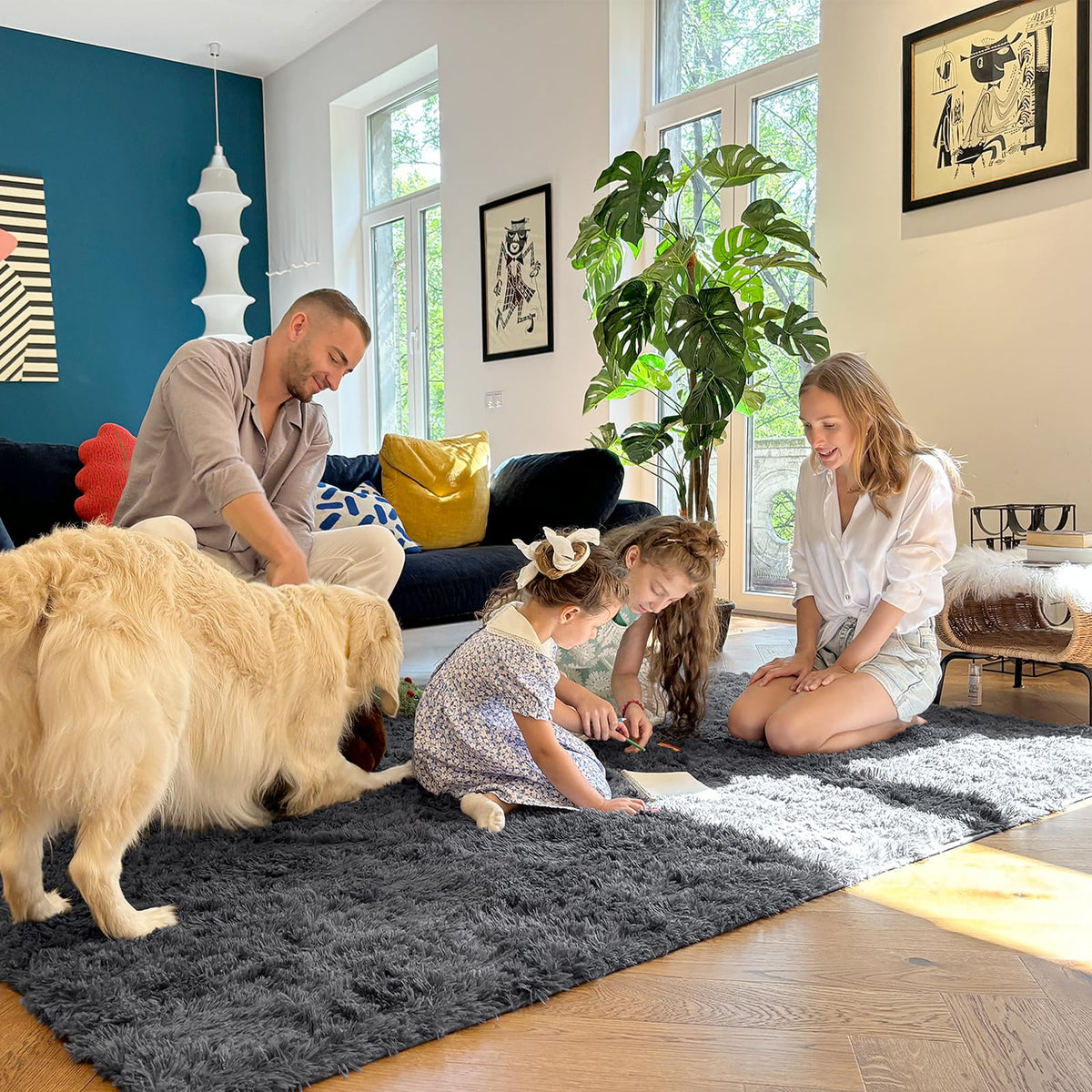 OLANLY 4x5.9 Fluffy Soft Area Rugs for Bedrooms Grey Washable Rug