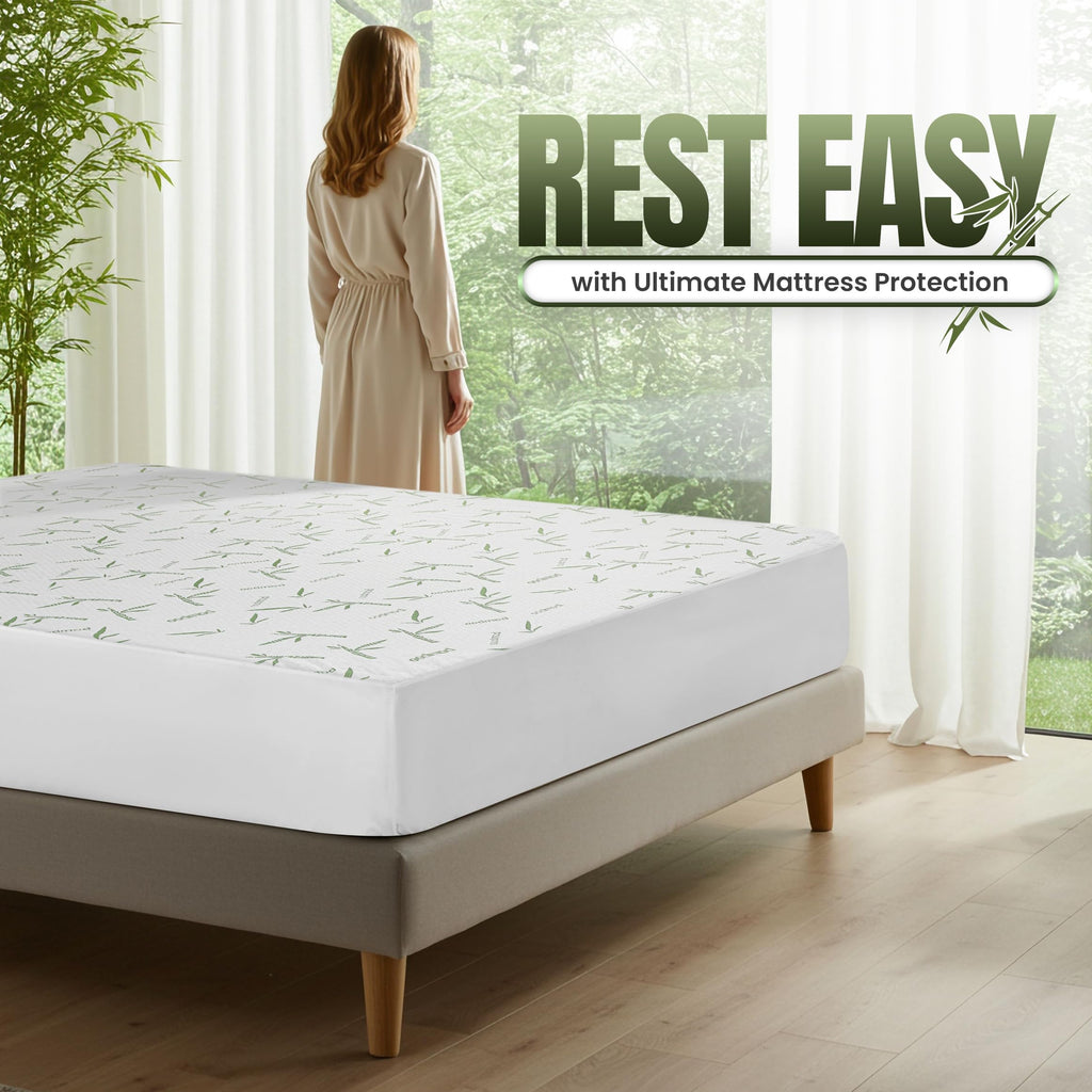 Bamboo Viscose Waterproof Mattress Protector Queen Size, fits 17" deep