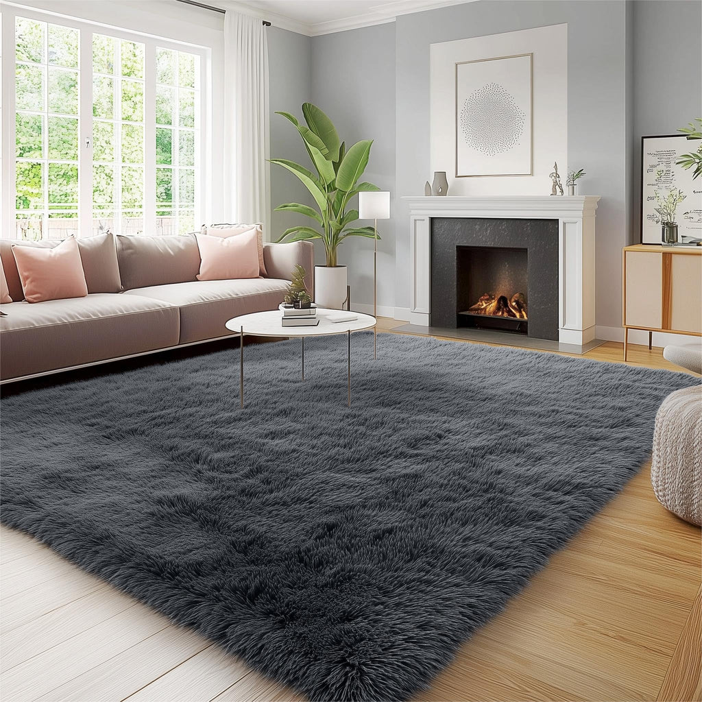 OLANLY 4x5.9 Fluffy Soft Area Rugs for Bedrooms Grey Washable Rug