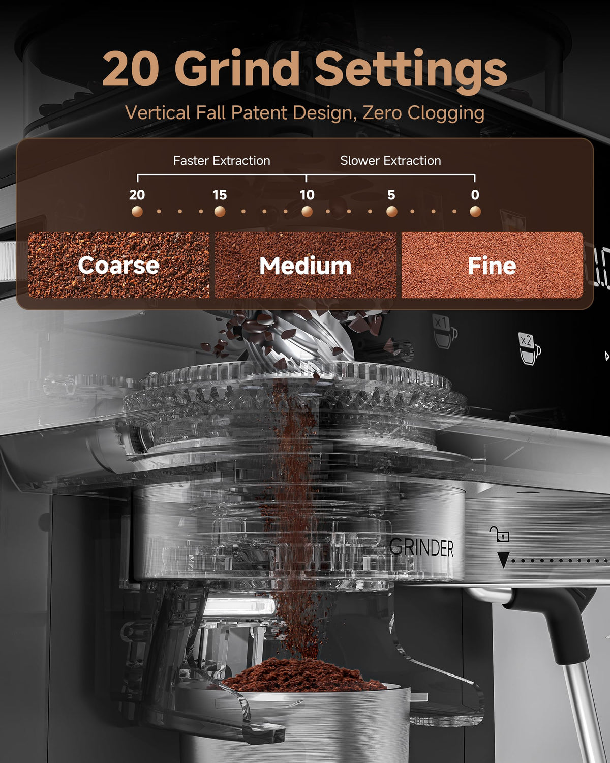 AMZCHEF 20 Bar Espresso Machine with Built-in Grinder, Black