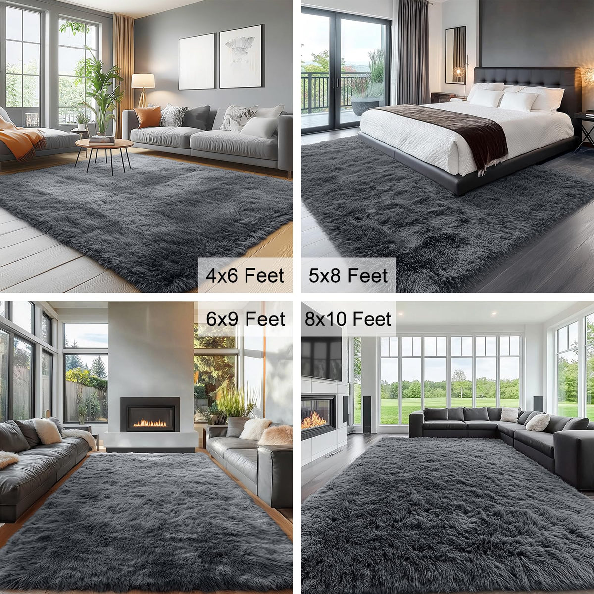 OLANLY 4x5.9 Fluffy Soft Area Rugs for Bedrooms Grey Washable Rug