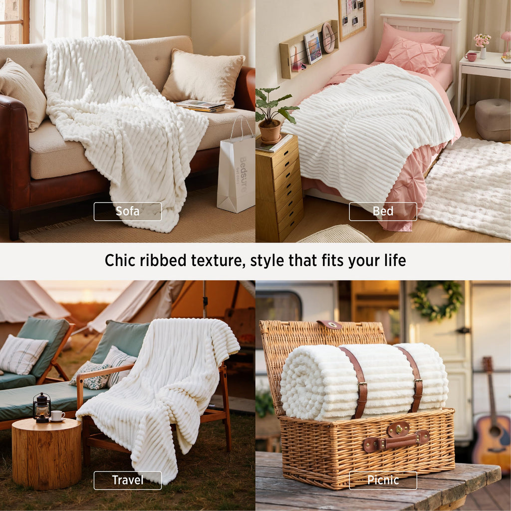 Bedsure Throw Blankets Room Decor - Women Birthday Gift, Soft Fluffy Fleece Cozy Fuzzy Plush Warm White Blanket for Couch Sofa Bed, Bedroom Livingroom Decor, Gifts for Friends, 50x60