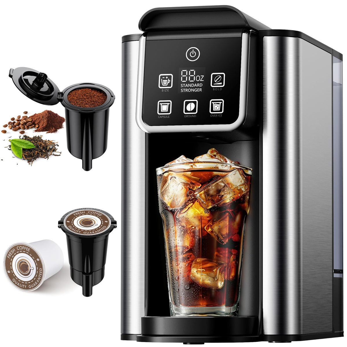 KIDISLE Hot & Iced Coffee Maker with Bold Brew, Single Serve Maker, Black