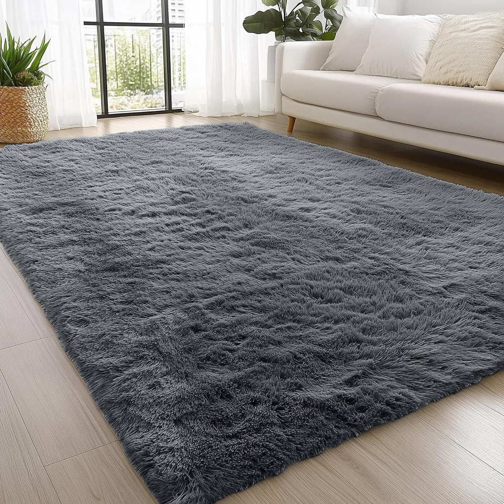 OLANLY 4x5.9 Fluffy Soft Area Rugs for Bedrooms Grey Washable Rug