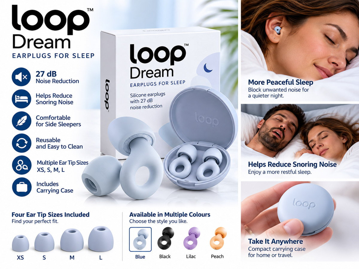 Loop Dream Earplugs for Sleep & Snoring – 27 dB Noise Reduction, Reusable Comfortable Fit