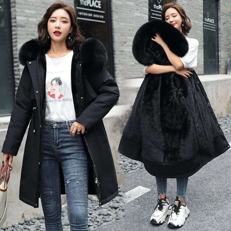 Winter Jacket 2026 New Women Parka Clothes Long Coat Wool Liner Hooded Jacket Fur Collar Thick Warm Snow Wear Padded Parka 6XL