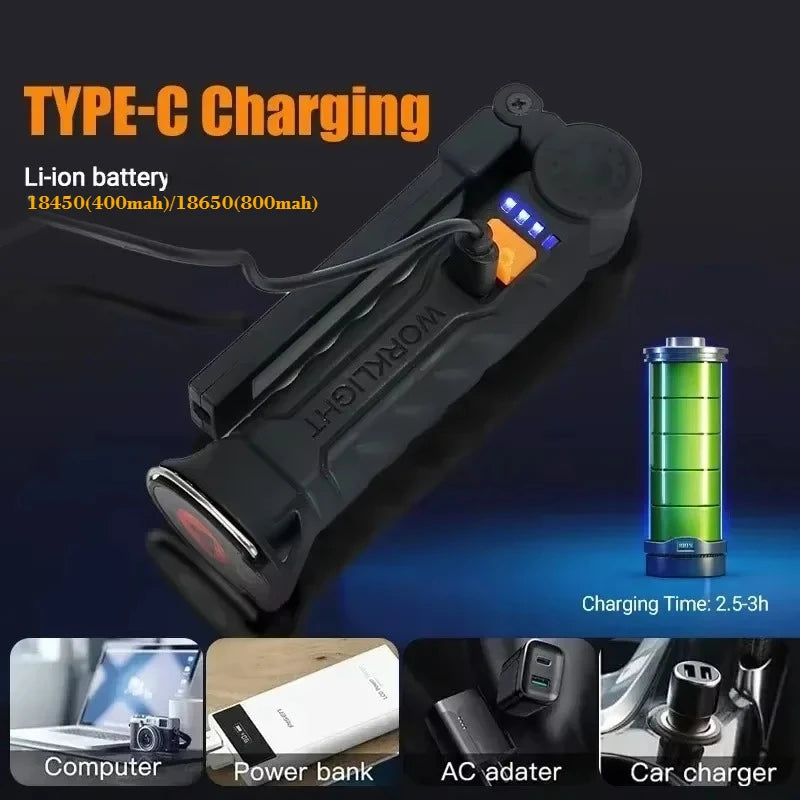 Rechargeable LED Flashlight Work Light- Magnetic & Adjustable