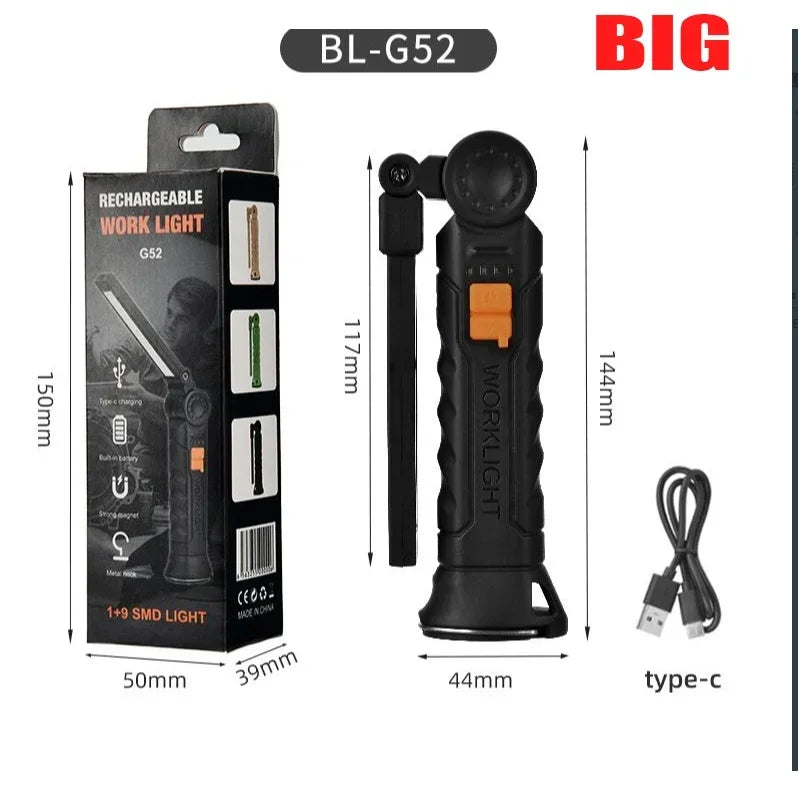 Rechargeable LED Flashlight Work Light- Magnetic & Adjustable