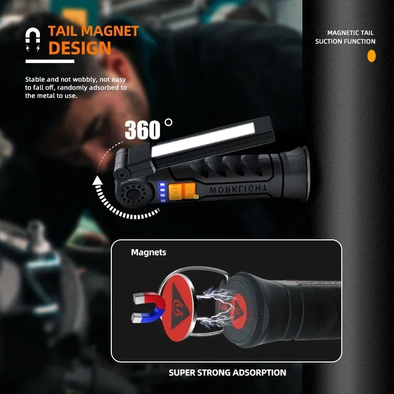 Rechargeable LED Flashlight Work Light- Magnetic & Adjustable
