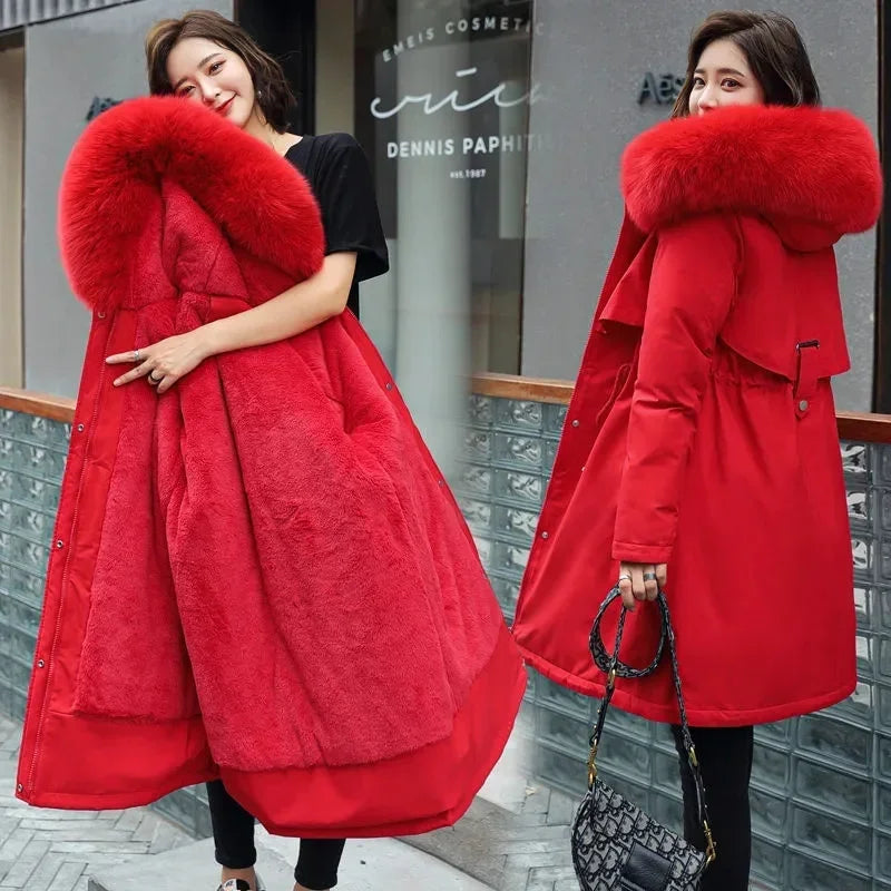 Winter Jacket 2026 New Women Parka Clothes Long Coat Wool Liner Hooded Jacket Fur Collar Thick Warm Snow Wear Padded Parka 6XL